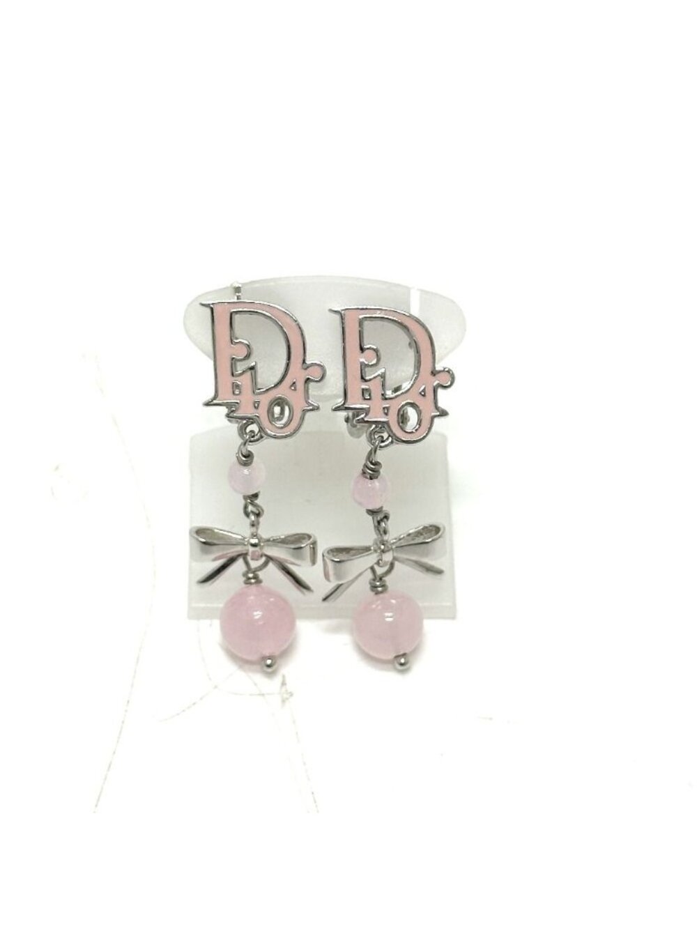 Dior Earrings Logo Ribbon Metal Pink